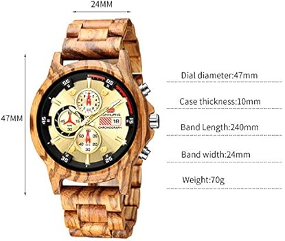rorios Mode Heren Houten Horloge Analoog Kwarts Horloge Lichtgewicht Houten Horloges Mannen Houten Horloges Multifunctioneel Houten Horloges, Rood sandelhout., armband