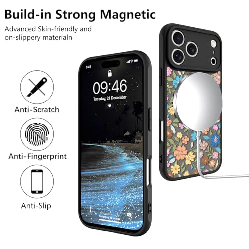 Image of KANGHAR Case Compatible with iPhone 17 Pro Flower Pattern | [Compatible with Magsafe] Cute Colorful Blooming Florals Protective Magnetic Case for Girls Women 6.3 inch
