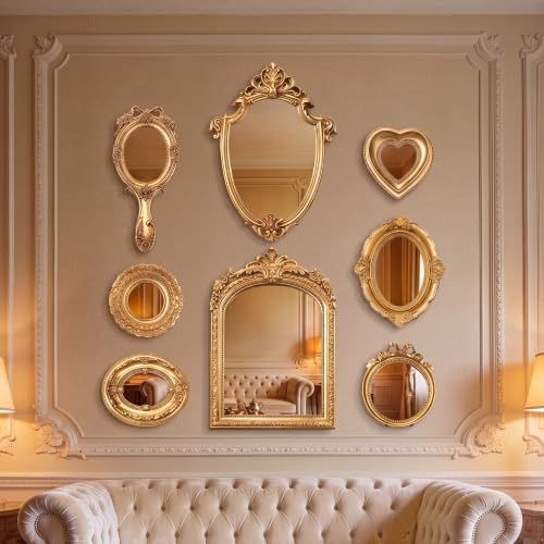 BrightRow 8 Pcs Vintage Gold Mirror Set