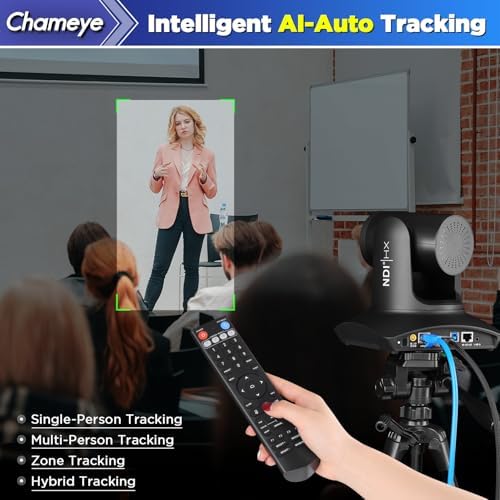 Chameye 4K NDI PTZ Camera AI Tracking, Gesture Control, 20X Optical & 30X Hybrid Zoom, 4K HDMI USB3.0 LAN PoE IP Live Streaming for Church Education Conference Broadcast Events (NDI Certified, C420T) - 3