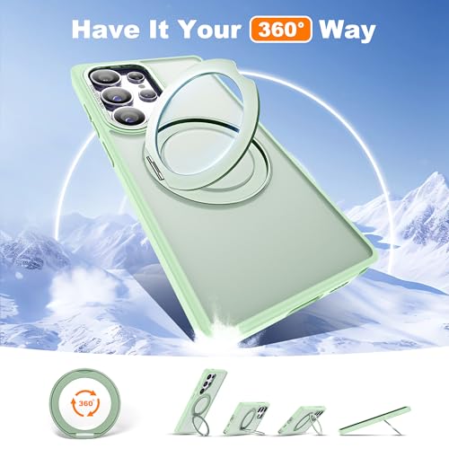 Image of for Samsung Galaxy S25 Ultra Case with 360Rotatable Magnetic Ring Stand Compatible with Mag-Safe Military Protection Shockproof Matte Translucent Phone Cases for S25 Ultra 6.9 inch,Green