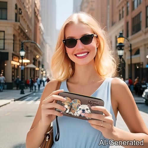 Image of Bulopur Personalized Name Wristlet Wallet for Women Beagle Pug Dog Clutch Purse PU Leather Zipper Credit Card Wallet Coin Cash Holder Ladies Handbags Halloween Gifts for Dog Lovers