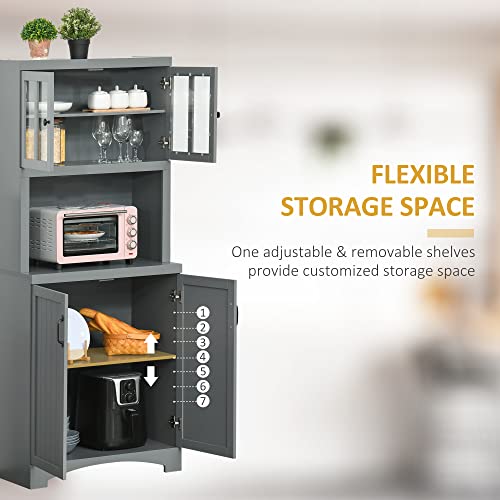 Homcom Accent Buffet With Hutch, Kitchen Pantry Storage Cabinet With Glass Framed Door And Microwave Space, Grey #TOP5