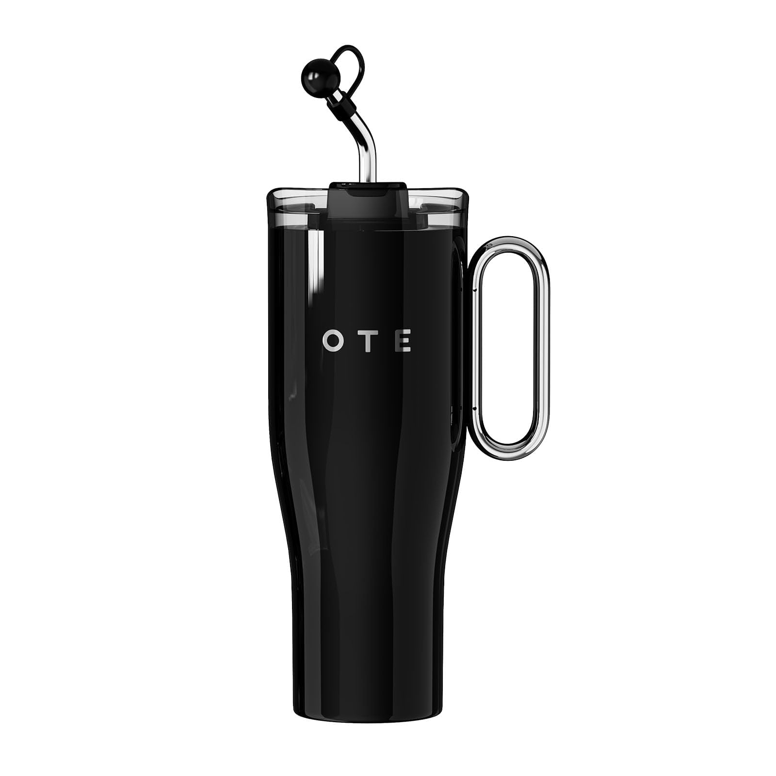OTE 1.2L Tumbler with Handle and Straw Lid, Double Walled Vacuum Stainless Steel Insulated Travel Coffee Mug, BPA Free, Keeps Drinks Cold or Hot (Black)