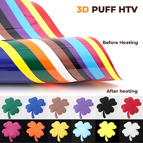 Xtool Puff Vinyl Heat Transfer 3D - 14 Sheets 12"X 10" Puff Htv Heat Transfer Vinyl, 12 Assorted Color Foaming Iron On Vinyl For T-Shirts, Puffy Htv Compatible With Xtool M1, Cricut, Silhouette Cameo #TOP1