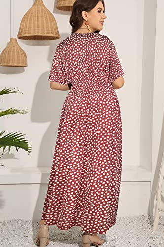 Image of OSTOO Women's Plus Size Hawaii Empire Waist Bat Short Sleeve Casual Floral Print Boho Maxi Dress