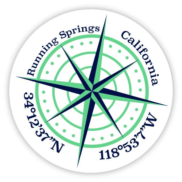 Running Springs California 2-Inch Vinyl Decal Sticker Latitude Longitude Compass Design