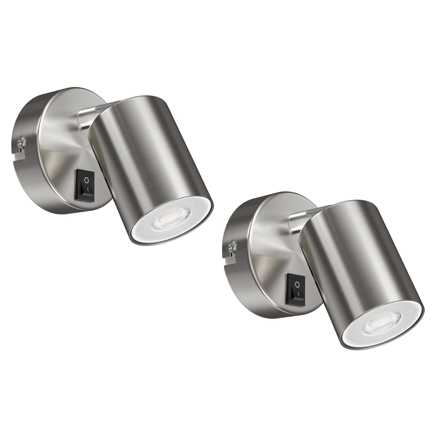 ledscom.de 2x Spot mural WAIKA, à une flamme, avec interrupteur, GU10, chrome mat, ampoule LED GU10 incluse (blanc chaud, 5,473W, 468lm, 30°)