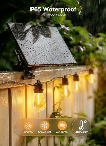 Image of Minetom 163FT Solar String Lights Outdoor Waterproof, 52 LED S14 Shatterproof Bulb, Patio Lights with Remote Type-C Port Timable, 3 Light Modes Dimmable Solar String Lights for Outside, Yard, Camping