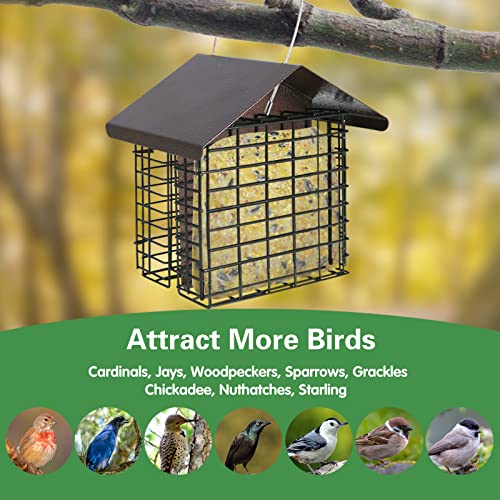Digipettor Double Suet Feeder For Outside Hanging, Metal Suet Bird Feeders Squirrel Proof, Wild Birdfeeder With 2 Suet Cake Cages For Woodpecker, Sparrow, Chickadee, Nuthatch Etc #TOP2
