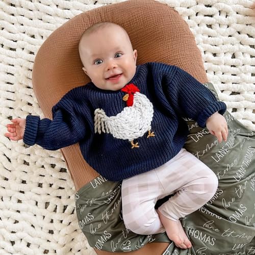 Toddler Baby Girl Boy Knit Sweater Rooster Embroidery Western Country Sweatshirt Oversized Tops Fall Winter Clothes3
