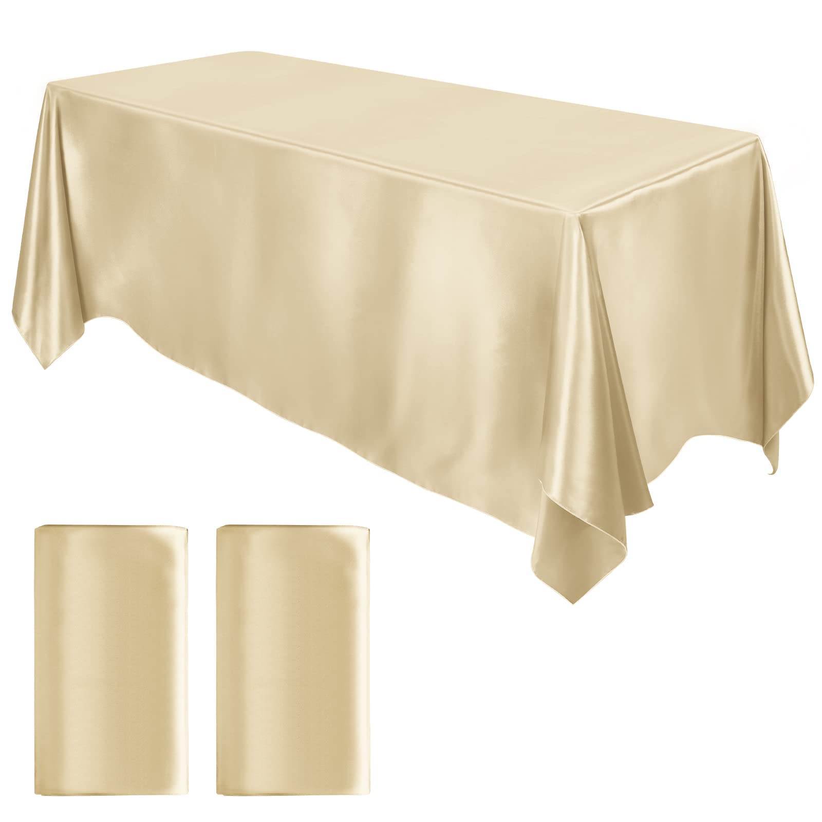 MCEAST 2 Packs Satin Tablecloth 102 x 58 Inches Rectangular Table Overlay Cover Bright Silk Tablecloth Smooth Fabric Table Decor for Wedding Banquet
