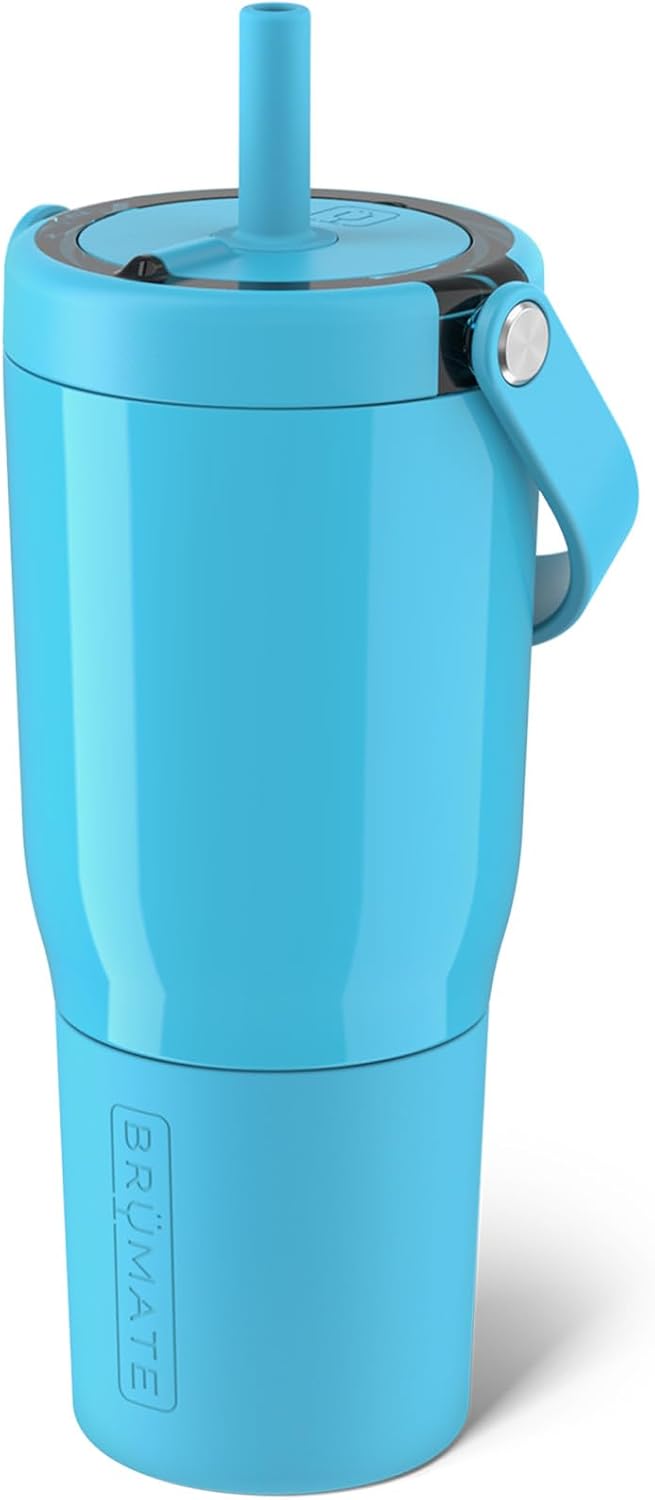 BrüMate Resa 25oz 100% Leakproof Tumbler w/Handle & Straw | Flexible SoftSip Straw | Silicone Sleeve for Durability | Stainless Steel | Cup Holder & Travel Friendly Water Bottle (Electric Blue)