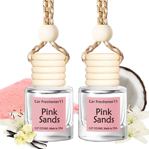 Hanging Car Air Freshener, Long Lasting Essential Oil Diffuser, Non-Toxic Pink Sands Scent, Cute Car Fresheners for Women, 2 Pack Made in USA