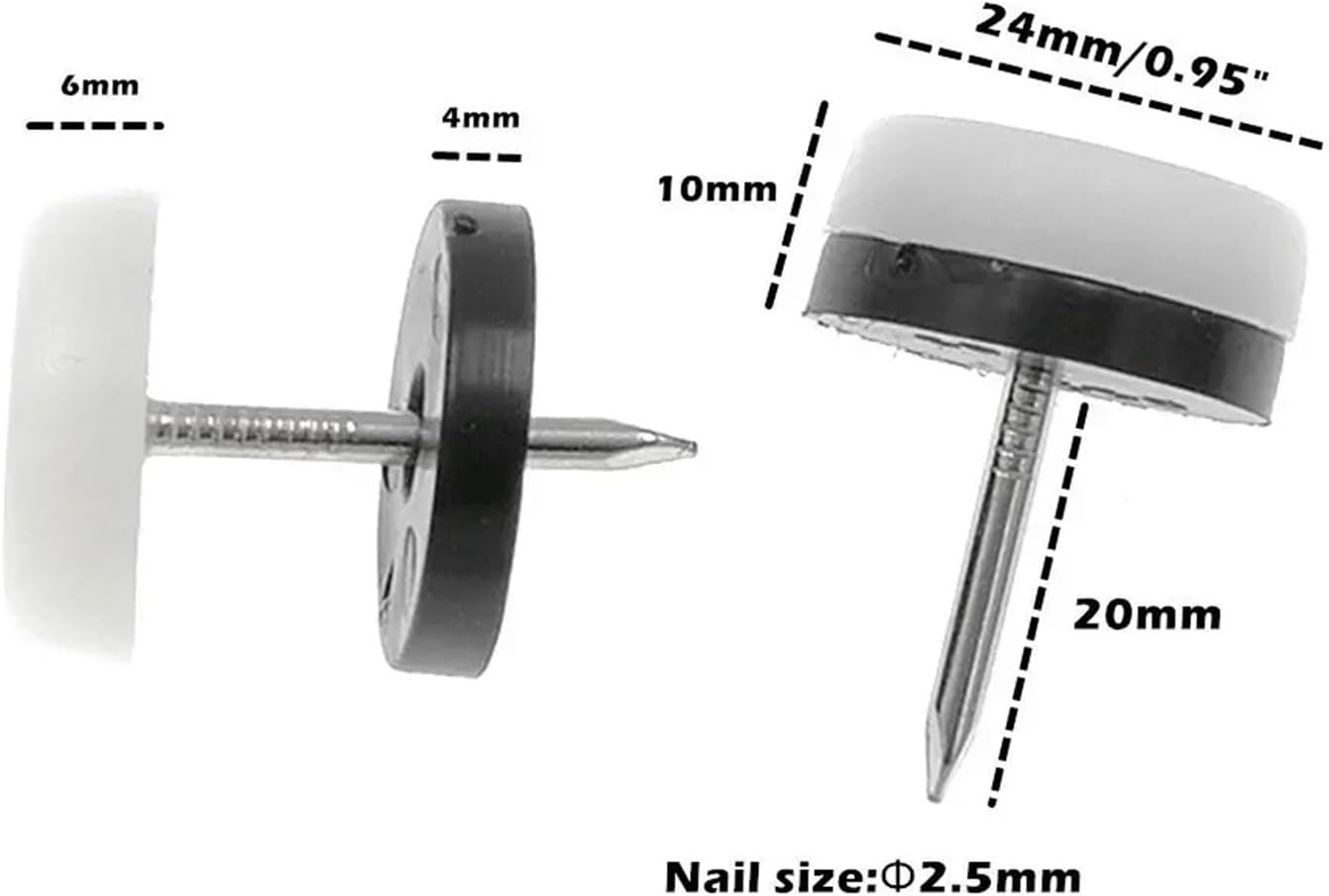 Chair Slides 120 Piece Set Furniture Glide Nail-in Nylon Pads Round Slide Hardwood Floor Protectors(White 24mm)