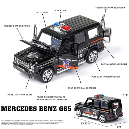 Image of 1:32 Scale Mercedes AMG G65 Police Toy Car | Metal Pullback Diecast Car for Kids with Openable Doors, Sound, Light Effects Toy for Car Enthusiasts (Color As Per Available), Black