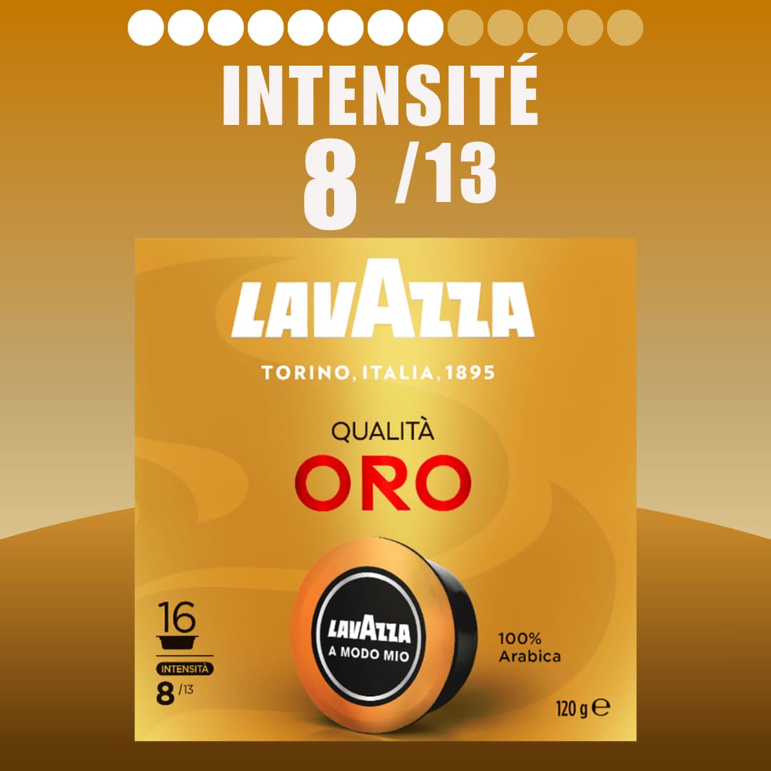 Lavazza, Espresso A Modo Mio - 128 Cápsulas de café de calidad 100 % arábica, intensidad 8, tostado medio, 8 paquetes de 16 cápsulas