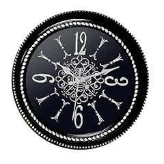 ICE Armor 10 " H Metallic Silver on Black, Vintage Inspired Circle Wall Clock Decorative Wall ICE Armor 10 " H Metallic Silver on Black, Vintage Inspired Circle Wall Clock Decorative Wall item