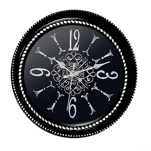 ICE Armor 10 H Metallic Silver on Black, Vintage-Inspired Circle Wall Clock Decorative Wall Timepiece Adds Timeless Charm to Any Room Unique Gift Idea