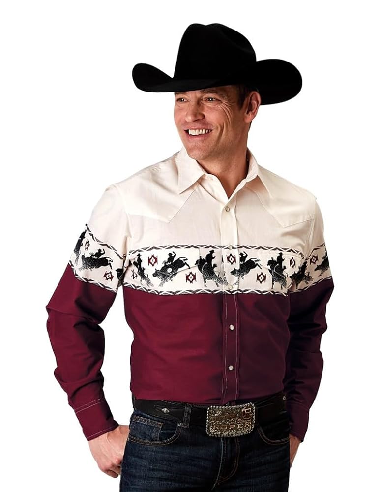 Amazon.com: Men's Vintage Bull Rider Border Print Long