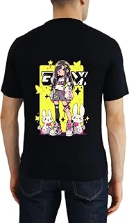 تي شيرت بطبعة انيمي جيرل، اسود