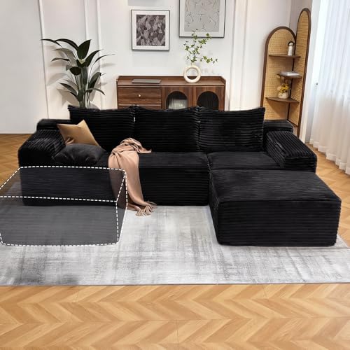 Mosvion Ecksofa mit Schlaffunktion Big Sofa Couch 3 Sitzer in L-Form Modulares Boneless Schlafsofa als Wohnlandschaft für Wohnzimmer Schlafzimmer Montagefrei Schwarz