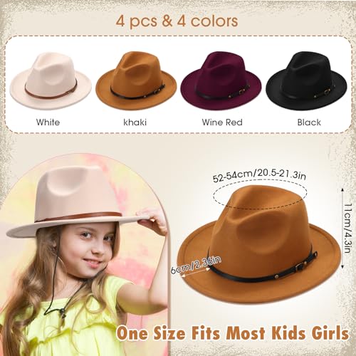 Unittype Girs Kids Classic Wide Brim Hat, Felt Fedora Hat with Bowknot Floppy Wool Bowler Cap for Girls Boys2