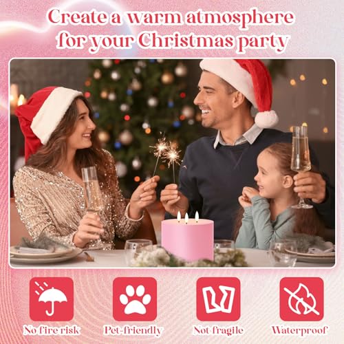 Image of Retisee 1 Pack Pink Extra Large Flameless Candles 6 inchx6 inch Remote Control