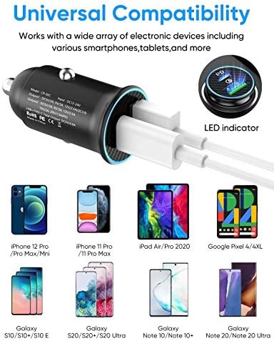 USB C Fast Car Charger, 30W PD&QC 3.0 Dual Port Power Adapter Compatible iPhone 13 12 Pro Max Mini XS XR X 11 8 Plus,AirPods,iPad Pro, Note 10 20 Galaxy S20 Plus Ultra S10 5G, Pixel XL 2 3 4 4XL