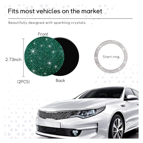 Image of Ziciner 2 Pack Bling Car Cup Holder Coaster, Anti-Slip Auto Insert Coaster with Start Stop Button Cover, Universal Shiny Crystal Vehicle Interior Accessories for Women and Girls (Green)
