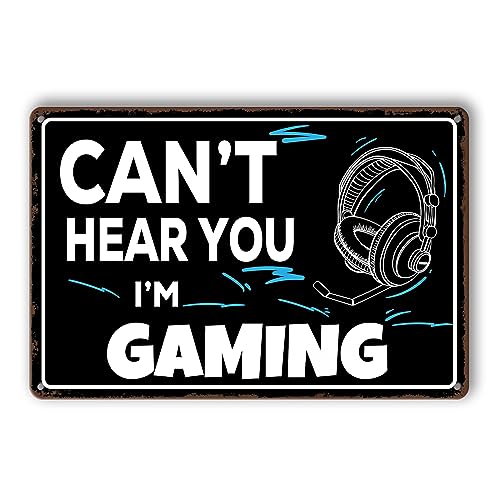 Cartello per sala giochi Gamer Room Can't Hey You, I'M Cartelli da gioco Cartello in latta per giocatori divertenti Decorazione per la casa Targa da parete Cartelli in alluminio retrò per casa Ufficio