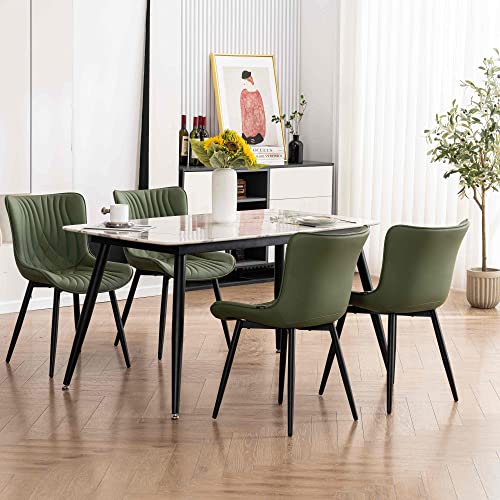 YOUTASTE Green Dining Chairs Set of 2, Mid-Century Modern Faux Leather Upholstered Kitchen Chairs with Black Metal Legs, Supports 300 lbs, Comfortable Accent Chairs for Living Room, Bedroom by YOUTASTE - Image 2