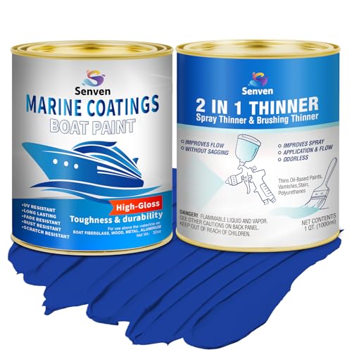 Image of SENVEN Boat Paint 2part, 35 Oz, Gloss Blue, Marine Boat Topside Bottom Enamel Marine Paint for Boats, Wood, Fiberglass, Aluminum, Metals, Oil-Based Epoxy Paint Dark Blue
