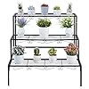3-laags plantenstandaard, metalen plantendisplaystandaard, kan meerdere planten in de ladder pot ingebouwde plank (zwart…