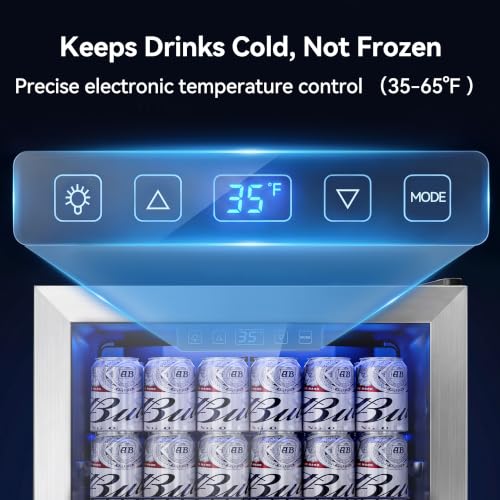 Image of Tehanld 2.5 Cu.Ft Beverage Fridge, Beverage Fridge With Glass Door, Beverage Cooler Refrigerator, Wine Drink Beer Cooler, Adjustable Shelves & Digital Temperature Display, 22 Bottle 96 Can