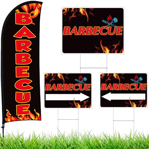 Buryeah BBQ Signs for Outside, 7 ft Barbecue Flag Banner 3 Yard Sign, Black