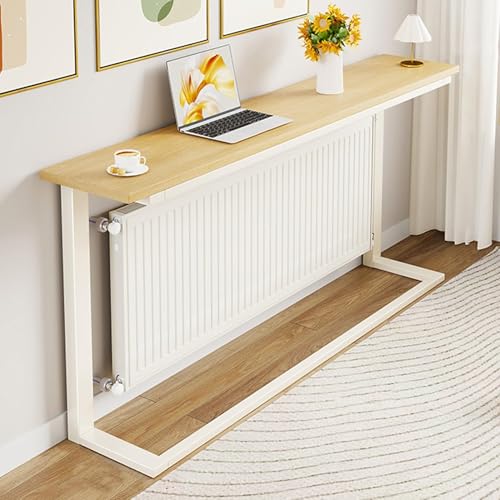 Leaceuv Cubre Radiadores,Estante Cubreradiadores,Mesa Estrecha para Detrás del Sofá Cama,Mesa Auxiliar de Madera y Metal,Cubierta Radiador,para Sala de Estar,Cocina,Pasillo(Wit,140x15cm/47.2x5.9in)