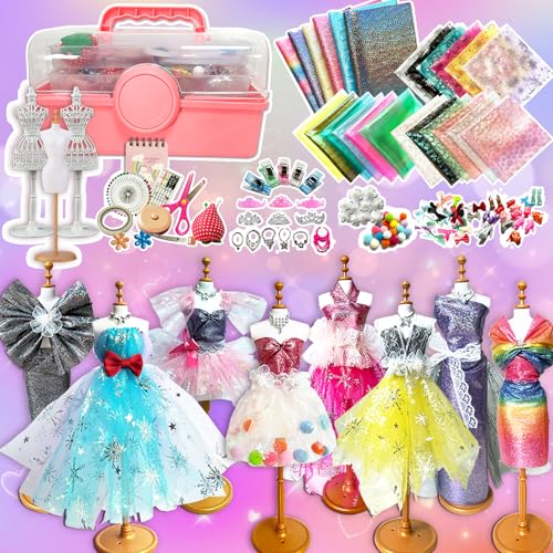 Kit Diseño Moda Para Niñas, 900+ Fashion Designer Manualidades Niños, Bricolaje Kit de Costura Niñas, Kit De Costura Para Niños con Cuaderno Bocetos Accesorios para Niños Niñas 6-12 Años