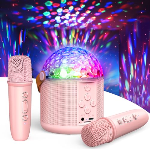 Cadeau Fille 5 6 7 8-12+ Ans, Micro Karaoke avec Lumineux LED Disco Enfant & Adulte Sono Micro Bluetooth avec 2 Microphones sans Fil Enceinte Portable Jouets Cadeaux pour Filles Cadeaux de Noël