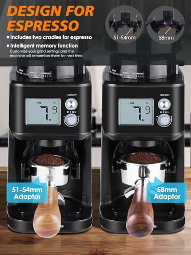 Image of Homtone Conical Burr Espresso Coffee Grinder,51 Precise Settings,Electric Mill with Portafilter Holder, 2-12 Cups Adjustable, Anti-static, Stainless Steel, 120V