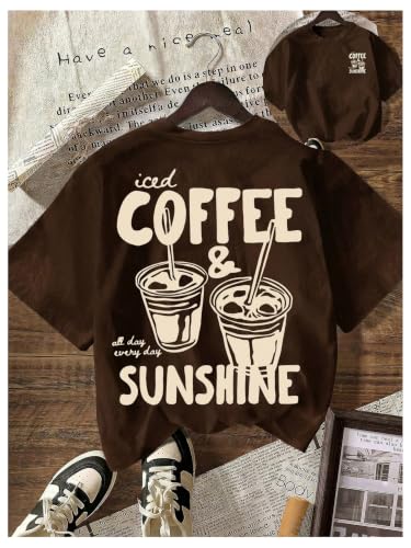 Image of RoseSeek Women's Graphic Letter Tee Crew Neck Drop Shoulder Trendy Summer T Shirt Short Sleeve Vintage Car Print Top