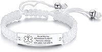 Vista 16 de MEALGUET Pulsera de identificación médica para hombres y mujeres, grabado gratuito, hecha a mano, cuerda trenzada ajustable, pulsera