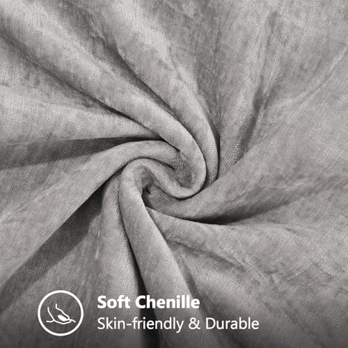 Image of decorUhome Fall Chenille Soft Cozy Throw Pillow Covers 24x24 Set of 2, Modern Farmhouse Boho Velvet Decorative Euro Sham Pillow Cases with Stitched Edge for Couch Sofa Bed Home Decor, Neutral Gray