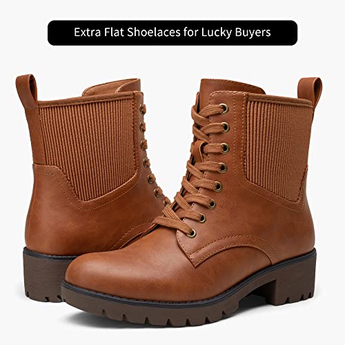 Vepose Womens' 916 Ankle Boots, Combat Lace-Up Booties, Brown, Size 9 Us -With Inner Zipper(Cjy916 Brown 09) #TOP2