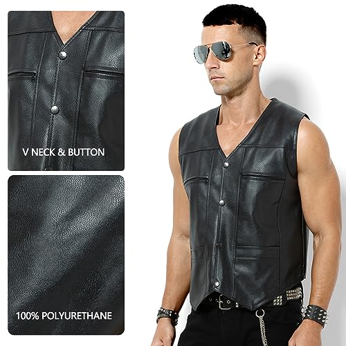 Casey Kevin Herren Lederweste Leder Motorradweste Weste Biker Motorrad Clubweste, Schwarz, Weste aus Kunstleder