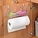 mDesign Over Cabinet Paper Towel Holder with Multi-Purpose Basket Shelf - Hanging Storage Organizer for Kitchen, Pantry, Laundry, Garage - Holds Dish Soap, Cleaners, Sponges - Metal Wire - Chrome