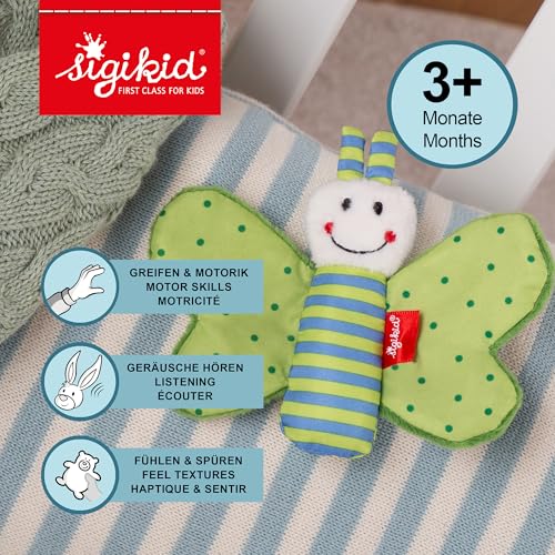 sigikid Rassel & Greiflinge Babyspielzeug Knistertuch Baby-Rassel Plüsch-Schmetterling - Geschenk für Babys ab 3 Monaten, waschbar bei 30 °C