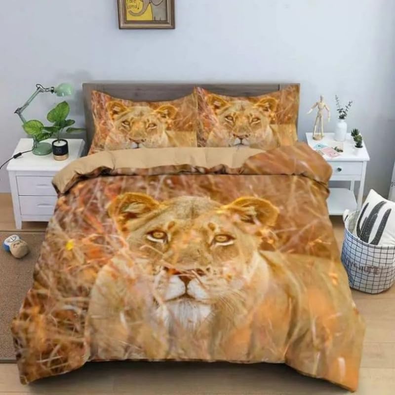 Parure de lit 90x190 enfant animaux beiges anti-plis en microfibre douce