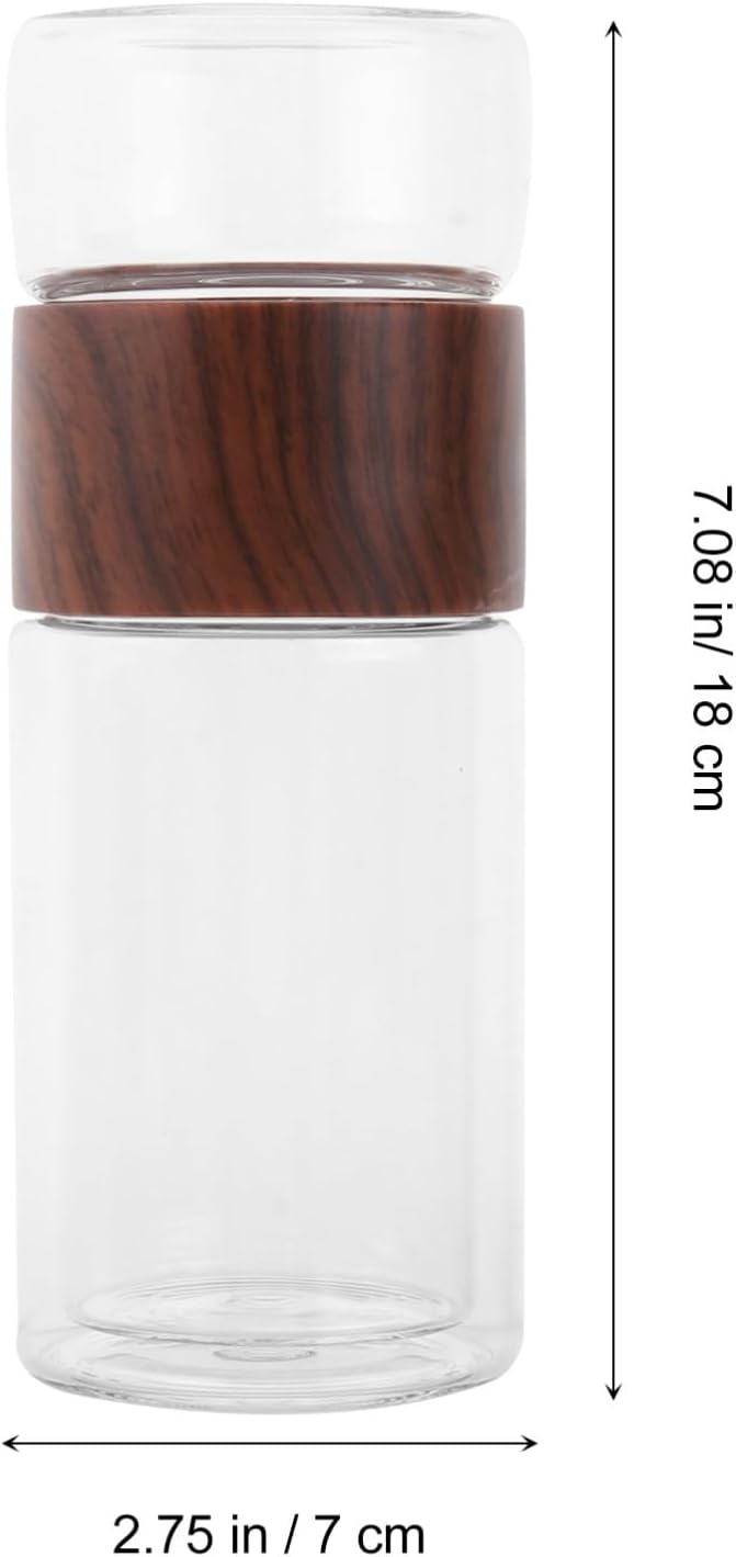 SUPVOX Heat Resistant 300ml Glass Tea Infuser Bottle with Wood Grain Lid, Double Layer Portable Water Cup for Tea Brewing and Travel Use Random Color