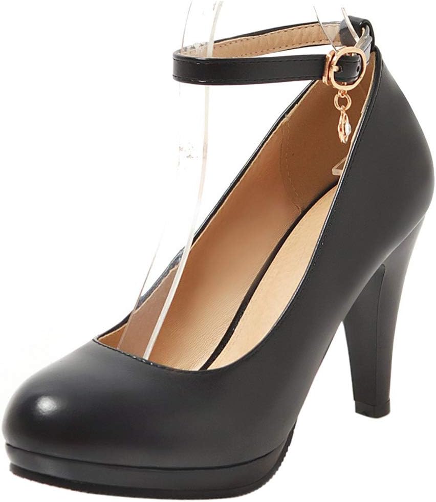 Décolleté Con Tacco Largo Da Donna, Pompe Al Tallone Alto Punta Rotonda Fibbia Scarpe Da Sera Con Plateau Con Cinturino Alla Caviglia Bowknot Moda Nwevqa Beige Numero 33 EU - Foto 7